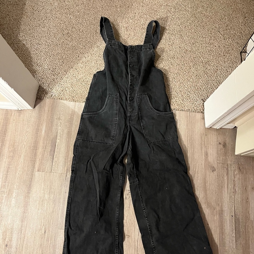 Free People Women's Black Denim Overalls
